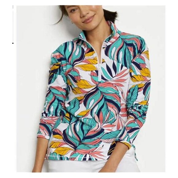 T by Talbots 1/2 Zippered Active Top ~ Tropical Print - Size Small Petite ~ NWOT - Picture 1 of 9